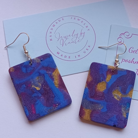 Hand Crafted Jewelry - Hand Crafted Blue and Gold Artistic Earrings